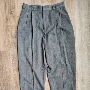 VTG Tofy High Waisted Pleated Trousers Gray Red Pinstripe Made in USA 28 Waist
